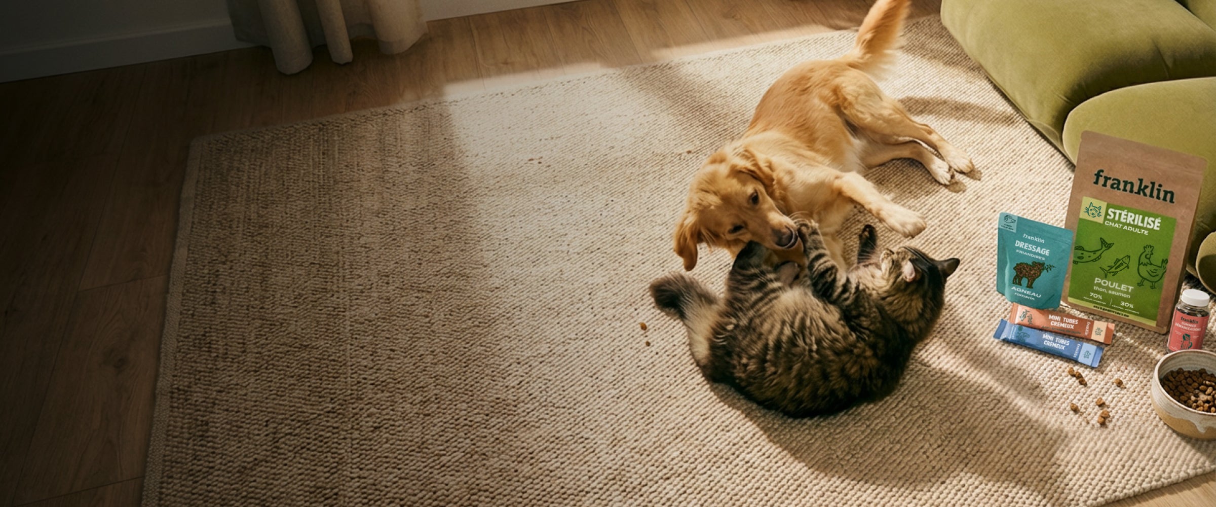 Franklin Alimentation premium pour chien et chat. Choisissez la meilleure nourriture pour votre animal : Croquettes sans céréales riches en protéines et faibles en glucides. Découvrez notre large gamme de pâtées et de friandises riches en viande !