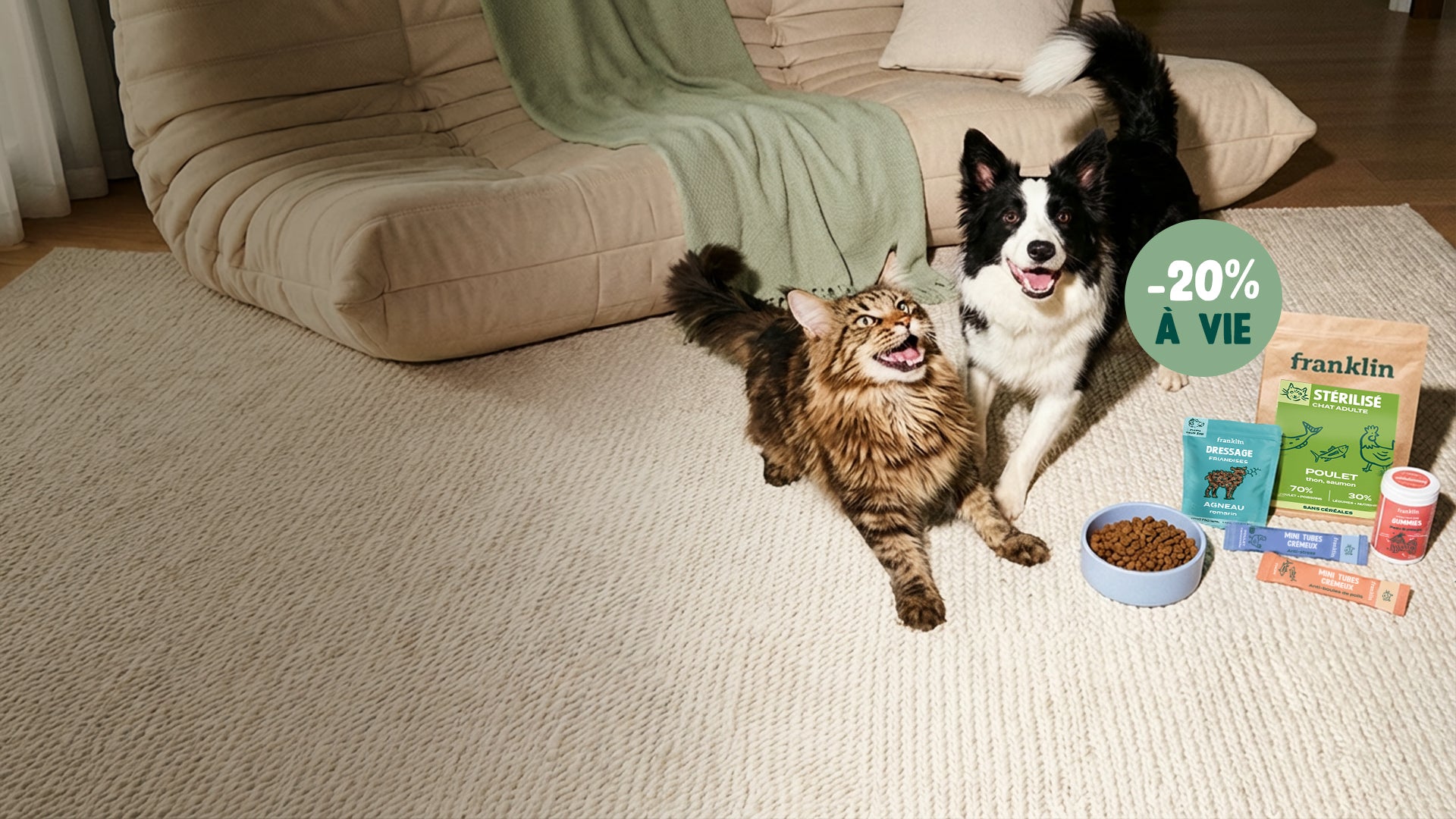 Franklin Alimentation premium pour chien et chat. Choisissez la meilleure nourriture pour votre animal : Croquettes sans céréales riches en protéines et faibles en glucides. Découvrez notre large gamme de pâtées et de friandises riches en viande !